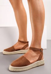 Brązowe Espadryle na Podeszwie z Plecionką Zapinane Przy Kostce Griolla. Brązowe espadryle damskie Renee, bez wzorów, bez obcasa. Za 79.99 zł.
