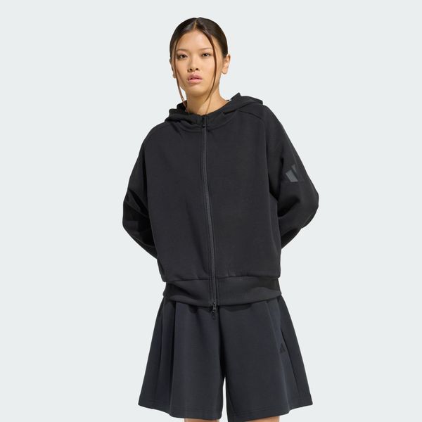 BLUZA Z KAPTUREM SOFT LUX Z SUWAKIEM NA CAŁEJ DŁUGOŚCI. Szare bluzy damskie Adidas, xs, bez wzorów, z bawełny, z kapturem. Za 349.00 zł.