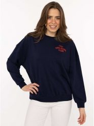 Zwillingsherz Bluza "Feel Good Club" w kolorze granatowym rozmiar: L/XL. Niebieskie bluzy damskie Zwillingsherz, l, bez wzorów, z bawełny, bez kaptura. Za 130.99 zł.