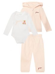 Guess Komplet bluza, body i spodnie dresowe H6YG09 K4135 Różowy jasny Regular Fit. Czerwone bluzy dziewczęce Guess, z aplikacjami, z bawełny, bez ramiączek, bez kaptura. Za 284.99 zł.