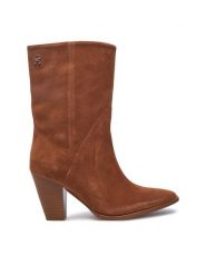 Tommy Hilfiger Botki Mid Cowboy Heel Suede FW0FW08435 Brązowy. Brązowe botki damskie Tommy Hilfiger, ze skóry, bez obcasa, na słupku, bez zapięcia. Za 809.99 zł.