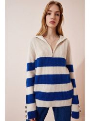 Happiness Istanbul Sweter w kolorze kremowo-niebieskim rozmiar: onesize. Brązowe swetry klasyczne damskie Happiness Istanbul, z wełny, bez kołnierzyka. Za 78.99 zł.