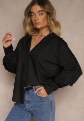 Czarna Koszula z Bawełną i Szerokimi Rękawami Edioniela. Czarne koszule damskie Renee, na wiosnę, m, bez wzorów, z bawełny, eleganckie, bez kołnierzyka, bez ramiączek. Za 79.99 zł.