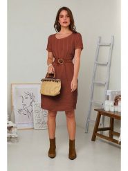 Rodier Lin Lniana sukienka w kolorze brązowym rozmiar: XL/XXL. Brązowe sukienki damskie Rodier Lin, bez wzorów, ze lnu, bez ramiączek. Za 118.84 zł.