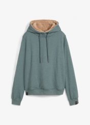 Bluza ocieplana z kapturem, na podszewce z polaru baranka. Zielone bluzy damskie bonprix, bez wzorów, z polaru, z kapturem. Za 144.99 zł.