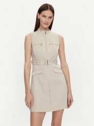 Morgan Sukienka codzienna 241-ROMEA Beżowy Slim Fit. Brązowe sukienki damskie Morgan, bez wzorów, z bawełny, bez ramiączek. Za 229.99 zł.
