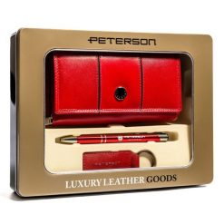 Zestaw prezentowy Peterson PTN ZD35 czerwony. Czerwone portfele damskie Peterson, bez wzorów, ze skóry. Za 169.99 zł.
