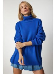 Happiness Istanbul Sweter w kolorze niebieskim rozmiar: onesize. Niebieskie golfy damskie Happiness Istanbul, ze splotem, bez kołnierzyka. Za 78.10 zł.