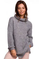 Długi sweter z miękkiej przędzy z wełną szary. Szare golfy damskie Polskie swetry, l, bez wzorów, z dzianiny, bez ramiączek. Za 269.00 zł.