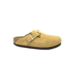 Klapki damskie Birkenstock boston vl. Brązowe klapki damskie Birkenstock, bez wzorów, z materiału, bez obcasa, bez zapięcia. Za 638.30 zł.