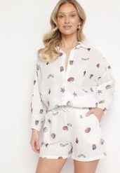 Biały Komplet z Wiskozą Koszula i Szorty z Motywem Morskim Reivienne. Białe koszule damskie Born2be, na lato, m, z aplikacjami, z wiskozy, eleganckie, bez kołnierzyka, bez ramiączek. Za 159.99 zł.