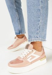 Różowe Sznurowane Sneakersy na Płaskiej Grubej Podeszwie Zantea. Czerwone obuwie sportowe damskie Born2be, bez zapięcia. Za 44.99 zł.