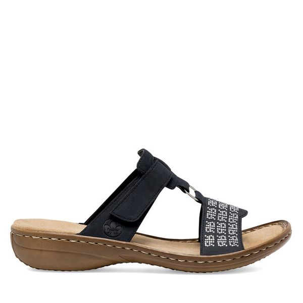 Klapki Rieker. Niebieskie klapki damskie Rieker, bez wzorów, bez obcasa, bez zapięcia. Za 289.99 zł.