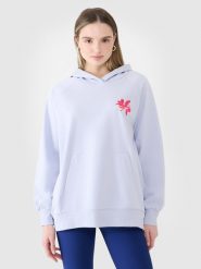 4F Bluza dresowa oversize nierozpinana z kapturem damska - niebieska XS/S. Niebieskie bluzy damskie 4F, s, bez wzorów, z bawełny, z kapturem. W wyprzedaży za 99.99 zł.
