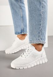 Białe Skórzane Sneakersy z Perforacją i Skórzaną Wkładką Galzedis. Białe obuwie sportowe damskie Born2be, z materiału, bez zapięcia. Za 179.99 zł.
