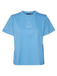 Vero Moda Koszulka w kolorze niebieskim rozmiar: M. Niebieskie bluzki damskie Vero Moda, m, bez wzorów, z bawełny, bez kołnierzyka, bez ramiączek. Za 57.06 zł.