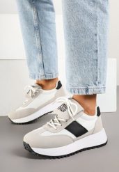 Beżowo-Czarne Sneakersy na Grubej Podeszwie z Ozdobnym Paskiem Alutra. Brązowe obuwie sportowe damskie Born2be, z jeansu, bez zapięcia. Za 99.99 zł.