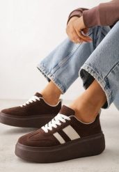 Brązowe Sneakersy Klasyczne Tenisówki na Grubej Podeszwie z Koturnem Adessia. Brązowe obuwie sportowe damskie Renee, bez wzorów, z jeansu, bez zapięcia. Za 109.99 zł.