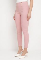 Różowe Spodnie Skinny z Napami w Talii Elarian. Czerwone rurki damskie Born2be, z aplikacjami, z jeansu, z podwyższonym stanem. Za 39.99 zł.