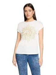 CARTOON Koszulka w kolorze kremowym rozmiar: 44. Brązowe bluzki damskie Cartoon, bez wzorów, z bawełny, bez kołnierzyka, bez ramiączek. Za 60.99 zł.