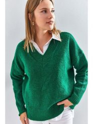 Bianco Lucci Sweter w kolorze zielonym rozmiar: onesize. Zielone swetry klasyczne damskie Bianco Lucci, ze splotem, bez kołnierzyka. Za 87.19 zł.