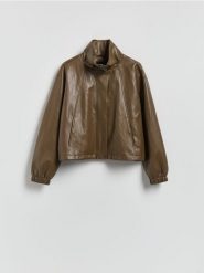 Kurtka z wysoką stójką - brązowy. Brązowe kurtki damskie Reserved, l, bez wzorów, ze skóry, bez kaptura. Za 199.99 zł.