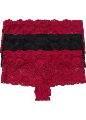 Figi panty z koronką 2 +1 (3 pary). Czerwone figi bonprix, bez wzorów, z koronki. Za 42.99 zł.
