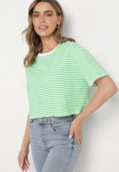 Zielony Bawełniany T-shirt o Oversizowym Krótkim Fasonie w Cienkie Paski Lakrida. Zielone t-shirty damskie Born2be, l, bez wzorów, z bawełny, bez kołnierzyka. Za 29.99 zł.