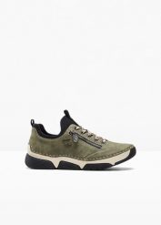Komfortowe sneakersy marki Rieker z wyściełaną wkładką. Czarne obuwie sportowe casual damskie bonprix, bez zapięcia. Za 339.99 zł.