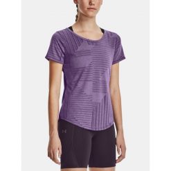 T-Shirt Koszulka Damska Do Biegania Under Armour Sportowa Treningowa. Fioletowe koszulki sportowe damskie Under Armour, bez wzorów, bez ramiączek, do biegania. Za 239.99 zł.