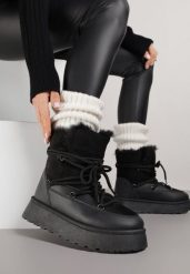 Czarne Śniegowce na Grubej Podeszwie z Futerkiem Alwedra. Czarne śniegowce damskie Born2be, z jeansu. Za 119.99 zł.