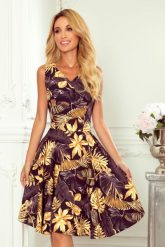 Sukienka Elegancka Rozkloszowana na Szerokich Ramiączkach - Liście. Czerwone sukienki damskie NUMOCO, bez wzorów, z elastanu, eleganckie, bez ramiączek. Za 254.90 zł.
