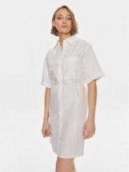 Calvin Klein Sukienka koszulowa K20K206697 Biały Relaxed Fit. Białe sukienki damskie Calvin Klein, bez wzorów, ze lnu, bez ramiączek. Za 419.99 zł.