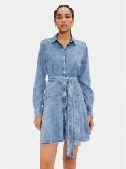 Tommy Jeans Sukienka jeansowa Chambray DW0DW19813 Niebieski Regular Fit. Niebieskie sukienki damskie Tommy Jeans, bez wzorów, z bawełny, bez ramiączek. Za 599.99 zł.