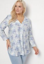 Niebieska Bluzka z Wiskozą w Abstrakcyjny Print Silzia. Niebieskie bluzki damskie Born2be, plus size, bez wzorów, z wiskozy, bez kołnierzyka, plus size, bez ramiączek. Za 64.99 zł.
