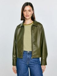 Kurtka damska ze skóry ekologicznej khaki Mackenzie 301. Zielone kurtki damskie Big Star, l, bez wzorów, ze skóry ekologicznej, bez kaptura. Za 329.99 zł.