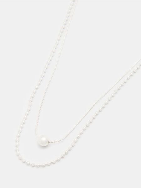 Naszyjnik z ozdobnymi perłami 2 pack - srebrny. Szare naszyjniki damskie Sinsay, srebrne. Za 9.99 zł.