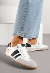 Białe Sneakersy Ozdobione Paskami Amoissea. Białe obuwie sportowe damskie Born2be, z jeansu, bez zapięcia. Za 84.99 zł.