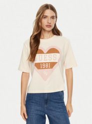 Guess T-Shirt V5RI01 I3Z14 Écru Regular Fit. T-shirty damskie Guess, xxs, z aplikacjami, z bawełny, bez kołnierzyka. Za 109.99 zł.