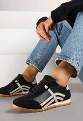 Czarne Sneakersy przed Kostkę z Paskami na Cholewce Deniffia. Czarne obuwie sportowe damskie Renee, przed kostkę, bez zapięcia. Za 74.99 zł.
