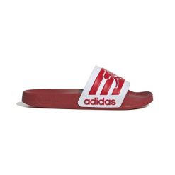 Klapki adilette Arsenal 2025/26. Czerwone klapki damskie Adidas, bez wzorów, z materiału, bez obcasa, bez zapięcia. Za 107.99 zł.