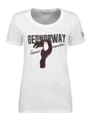 Geographical Norway Koszulka "Jeverything" w kolorze białym rozmiar: XL. Białe bluzki damskie Geographical Norway, xl, bez wzorów, z bawełny, bez kołnierzyka, bez ramiączek. Za 70.24 zł.