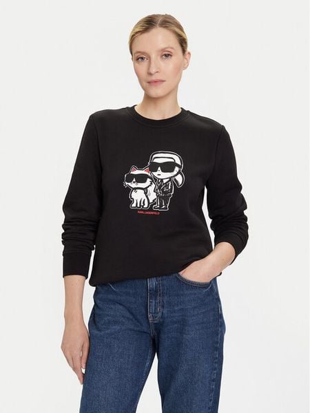 KARL LAGERFELD Bluza A4W20045 Czarny Regular Fit. Czarne bluzy damskie KARL LAGERFELD, m, bez wzorów, z bawełny, bez kaptura. Za 549.99 zł.