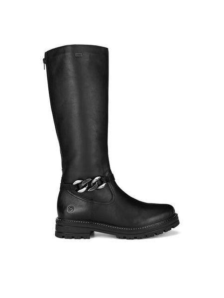 Remonte Oficerki D2282-01 Czarny. Czarne kozaki damskie Remonte, ze skóry, bez obcasa, na płaskiej podeszwie, bez zapięcia. Za 511.00 zł.