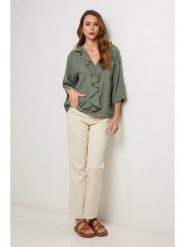 Lin Passion Lniana bluzka w kolorze khaki rozmiar: 36/38. Brązowe bluzki damskie Lin Passion, bez wzorów, ze lnu, bez kołnierzyka, bez ramiączek. Za 151.77 zł.