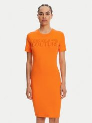 Versace Jeans Couture Sukienka codzienna 78HAOS04 Pomarańczowy Slim Fit. Brązowe sukienki damskie Versace Jeans Couture, bez wzorów, z bawełny, bez ramiączek. Za 559.99 zł.