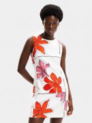 Desigual Sukienka letnia Houston 24SWVW01 Biały Regular Fit. Białe sukienki damskie Desigual, bez wzorów, z syntetyku, bez ramiączek. Za 679.99 zł.