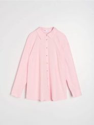 Koszula z domieszką lnu - różowy. Czerwone koszule damskie Sinsay, xl, bez wzorów, bez kołnierzyka, bez ramiączek. Za 49.99 zł.