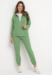 Zielony 2-częściowy Komplet Dresowy z Bluzą i Spodniami Seraphica. Zielone bluzy damskie Born2be, m, bez wzorów, z dresówki, z kapturem. Za 79.99 zł.