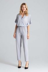 Szary Kopertowy Kombinezon z Brokatowym Połyskiem. Szare kombinezony damskie Figl, s, bez wzorów, z elastanu, eleganckie, bez kołnierzyka, bez ramiączek. Za 309.00 zł.